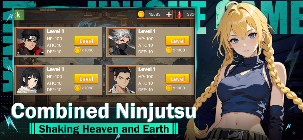Konoha:Tailed Chaos - Leveling-Oberfläche für Ninja-Helden im Konoha Tailed Chaos Mobile Game