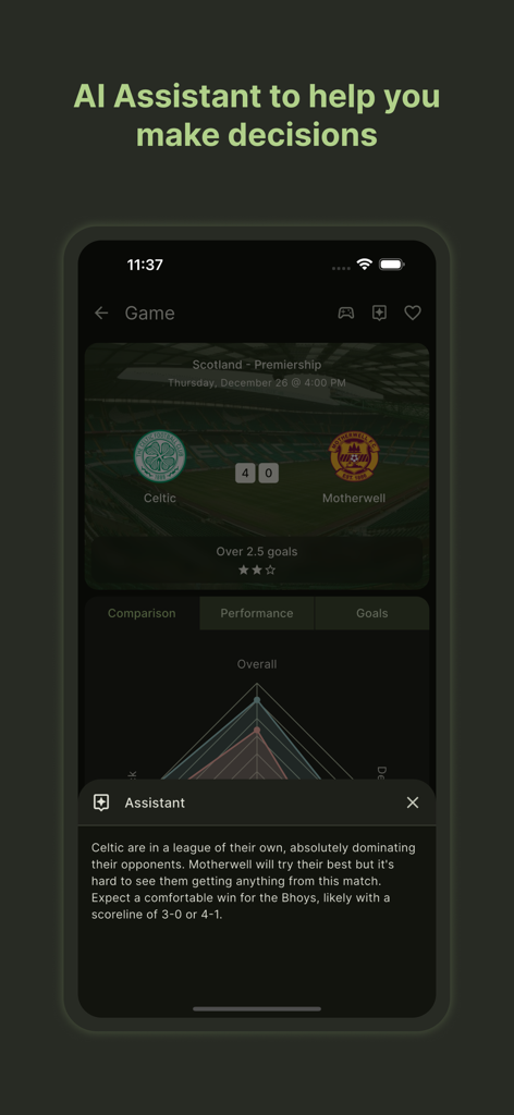 AiWon - AiWon mobile app AI assistant providing football match insights and score predictions