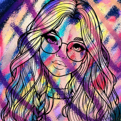girl with long hair and freckles and glasses realistic