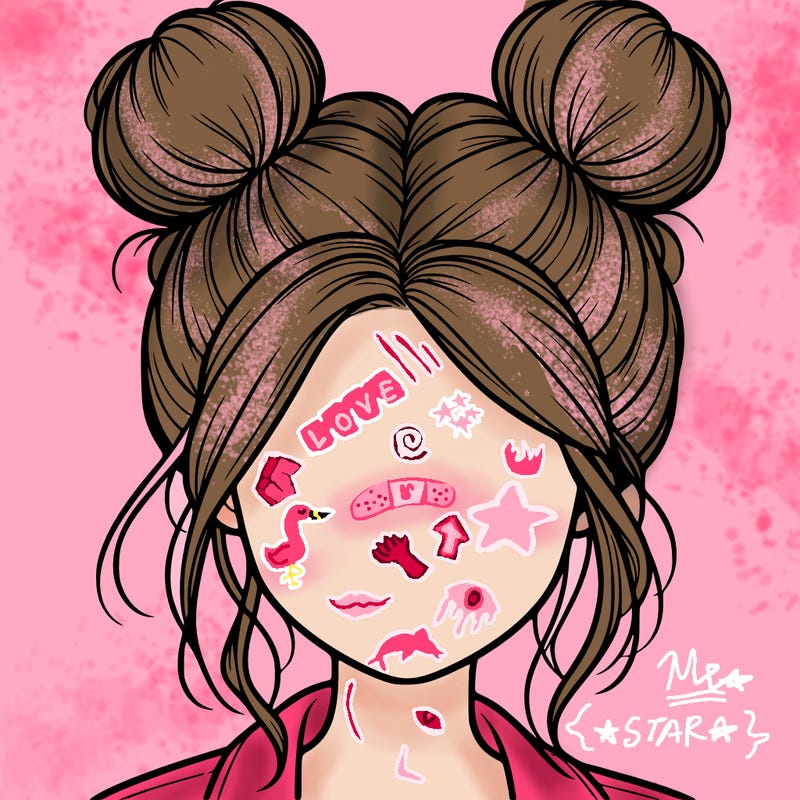 realistic girl with buns on the top of her hair