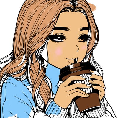 realistic girl drinking coffee