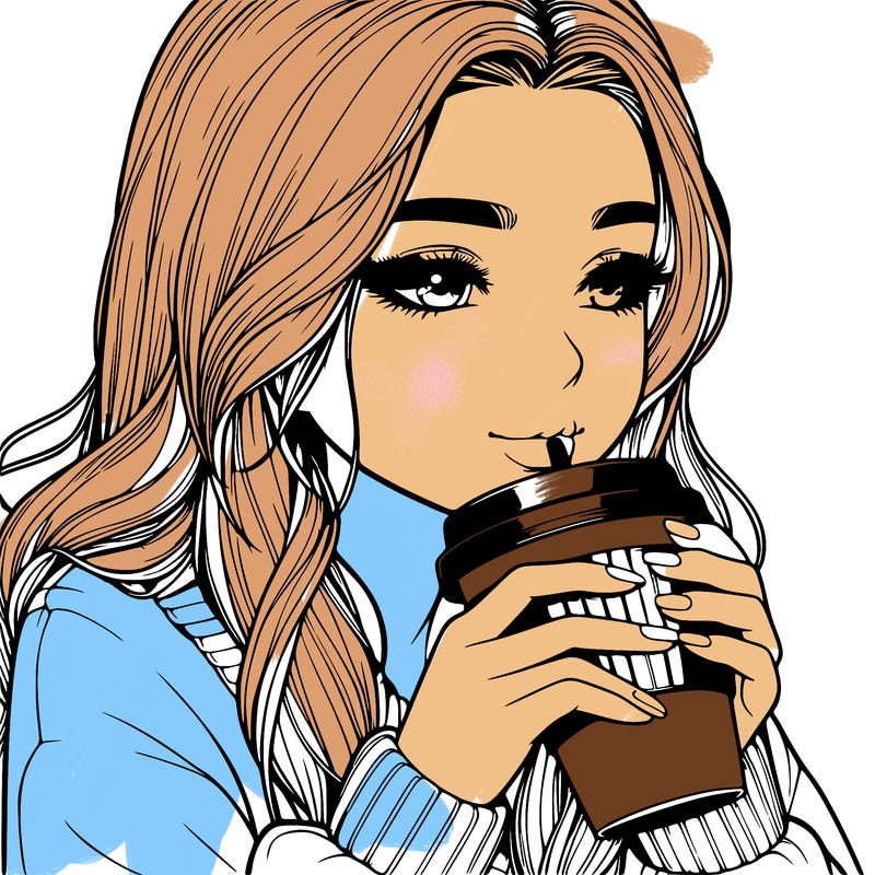 realistic girl drinking coffee