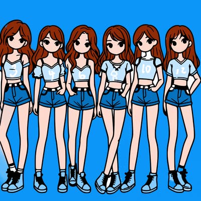 a group of girls wearing crop tops and shorts