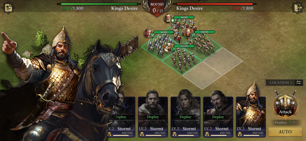 Grand War 4: Medieval Strategy - Tactical battle interface showing medieval troop deployment on a grid map in Grand War 4