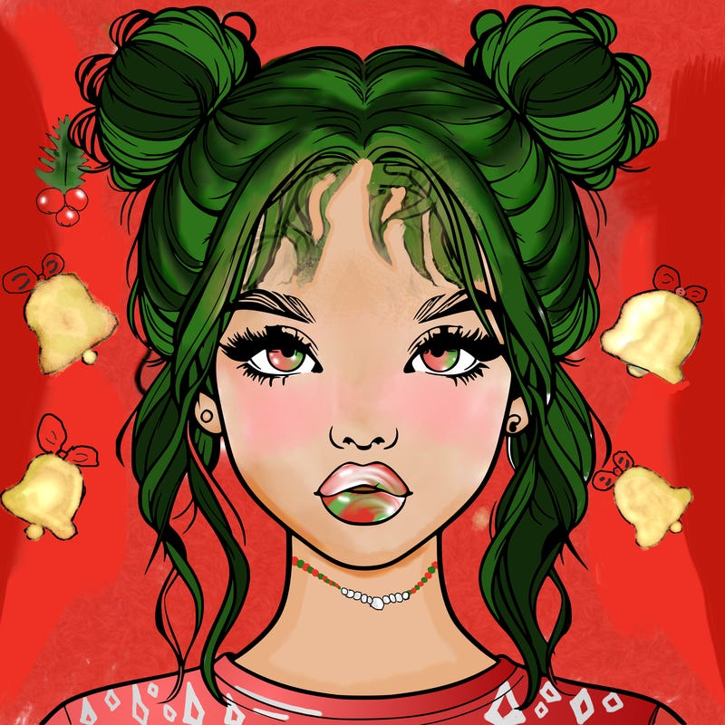 realistic girl with two buns in hair and lips