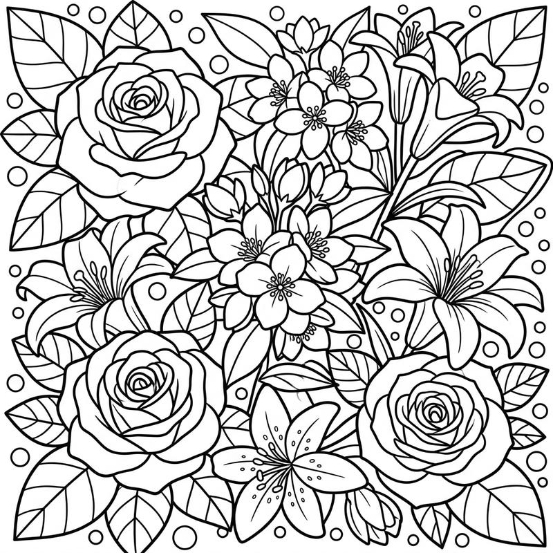 Introduce your little one to the beauty of nature with this delightful floral coloring page, specially designed for toddlers. Its thick lines and large flower shapes make it easy and fun for tiny hands to color and explore.