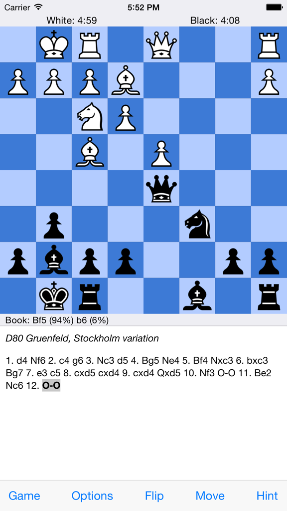 Stockfish Chess - Interfaccia mobile di Stockfish Chess che mostra una scacchiera e la cronologia delle mosse