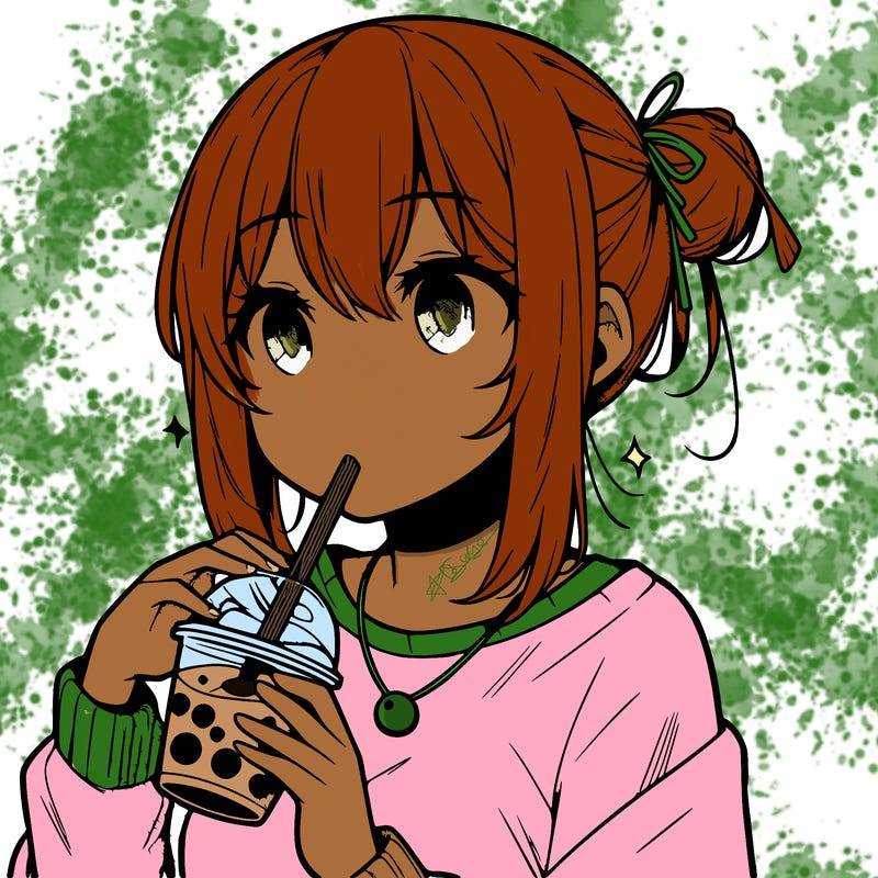 manga character drinking boba
