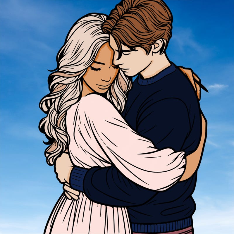 a realistic picture of a woman and man hugging