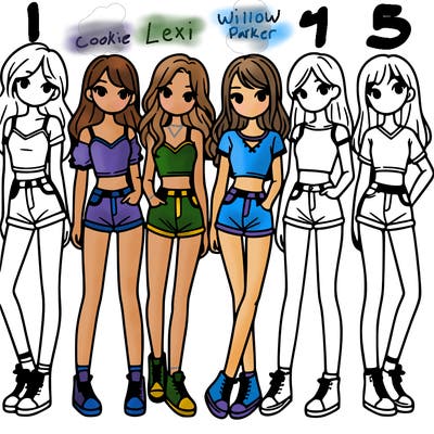 a group of girls wearing crop tops and shorts