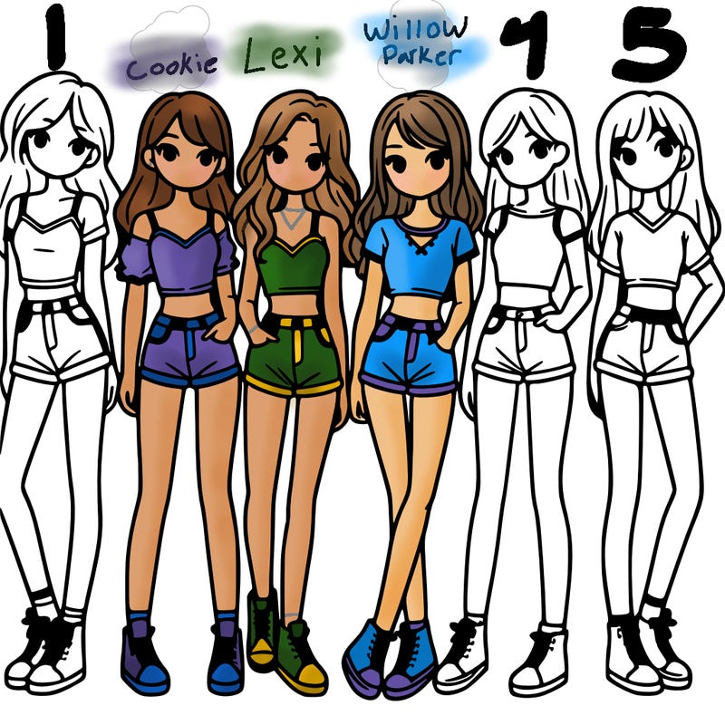 a group of girls wearing crop tops and shorts