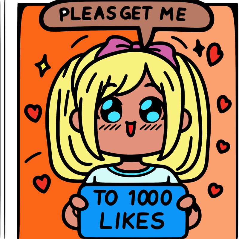 a girl saying please get me to 100 likes