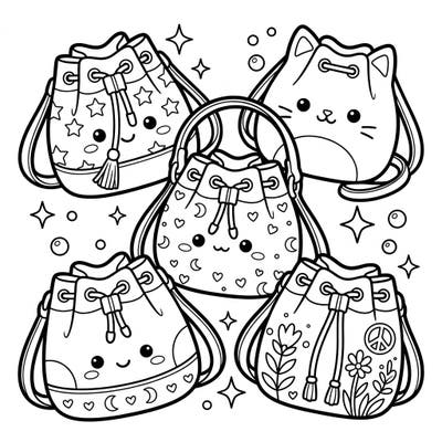 Explore a collection of super cute Kawaii bucket bags, each bursting with personality and charm, perfect for teen artists. These trendy designs offer a delightful coloring experience, inviting you to bring vibrant hues to every adorable detail.