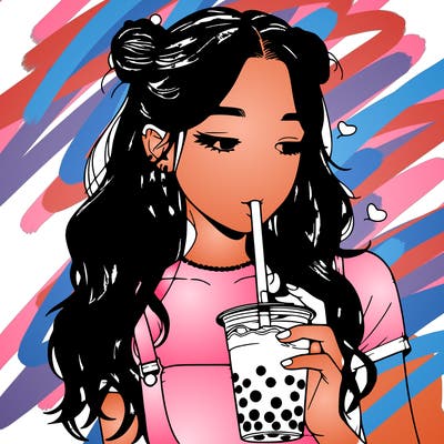 aesthetic realistic girl with boba