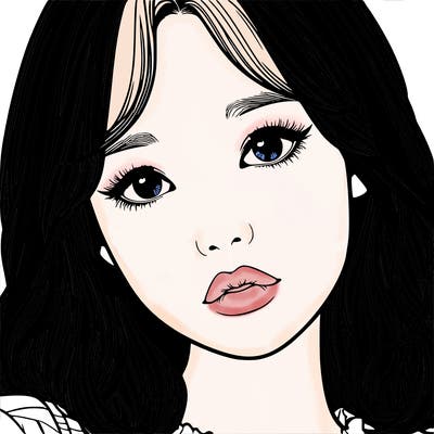 realistic korean girl with in my eyes and filled lips