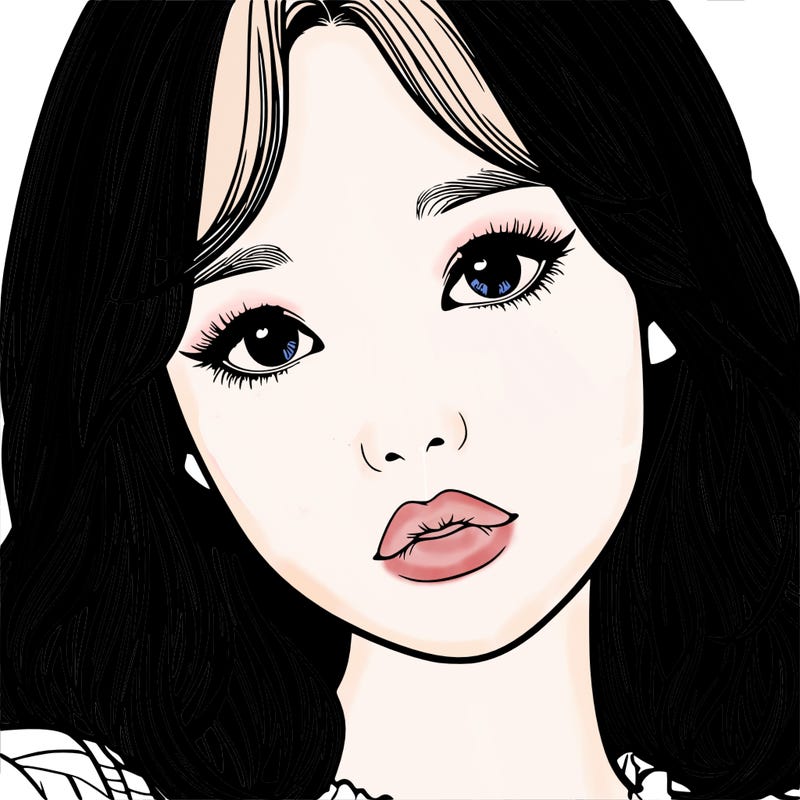 realistic korean girl with in my eyes and filled lips