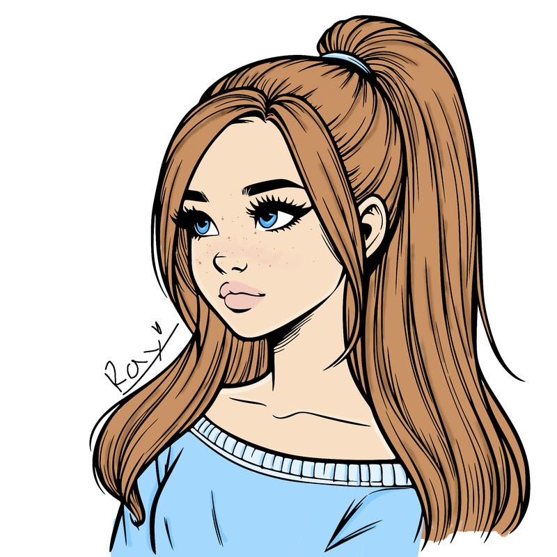 realistic girl with a high ponytail