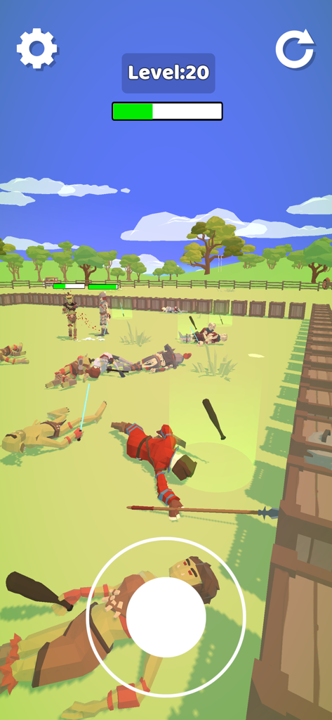 Ragdoll Arena - Hyper-casual physics-based arena combat gameplay featuring ragdoll characters and weapons on a grassy field