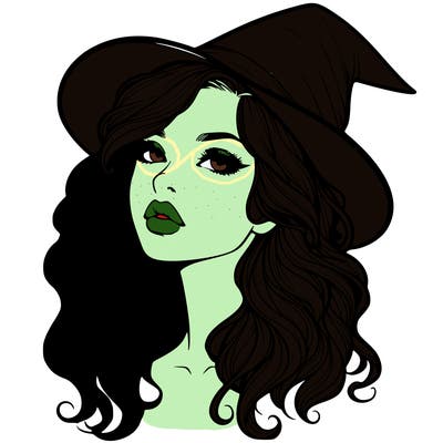 realistic witch girl with wavy hair and lips