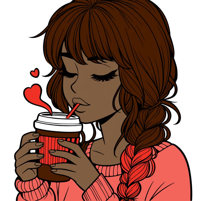 realistic girl drinking coffee