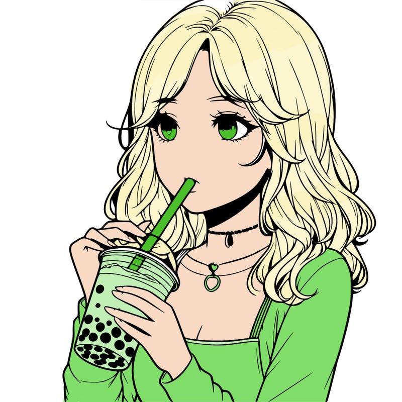 realistic girl drinking boba tea