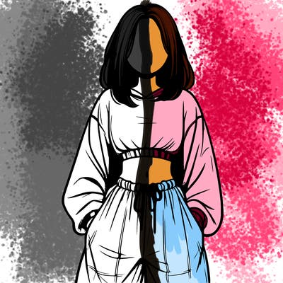 realistic girl faceless with baggy pants and a crop top