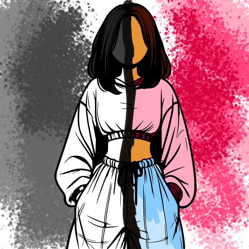 realistic girl faceless with baggy pants and a crop top