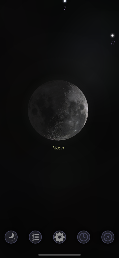 StarMap 3D - StarMap 3Dアプリのインターフェースでの月と天体の3Dビジュアライゼーション。