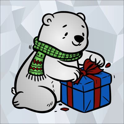 polar bear wrapping a present