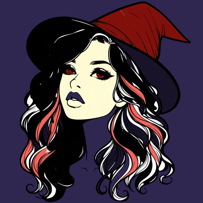 realistic witch girl with wavy hair and lips