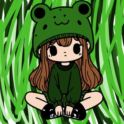 a girl wearing a frog hat and some frog socks