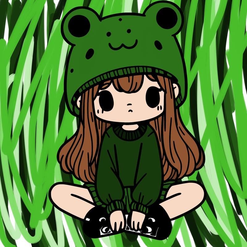 a girl wearing a frog hat and some frog socks