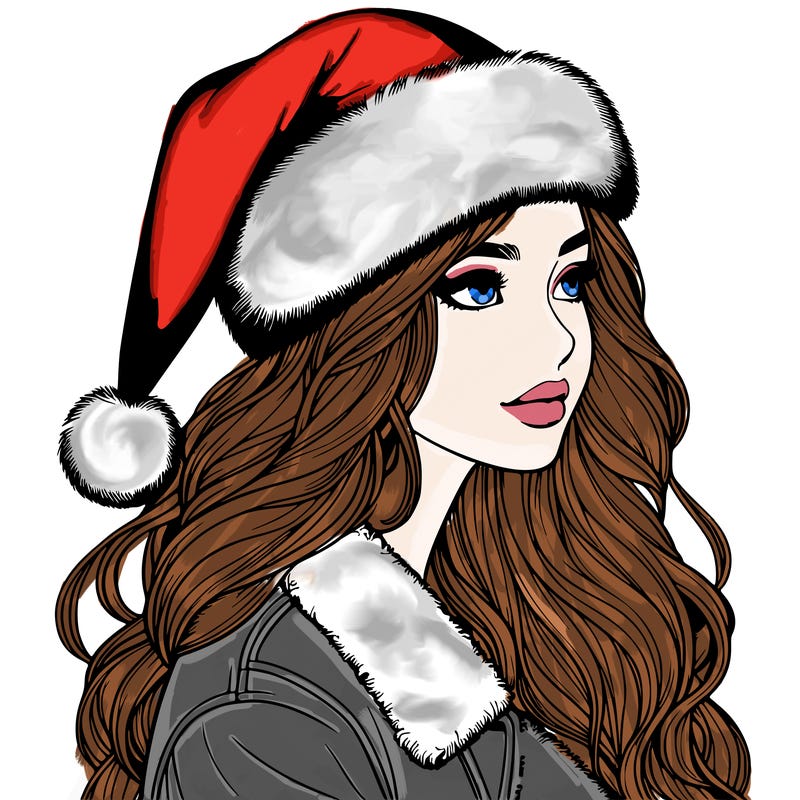 realistic girl in santa hat