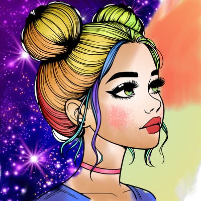 realistic girl with buns on the top of her head