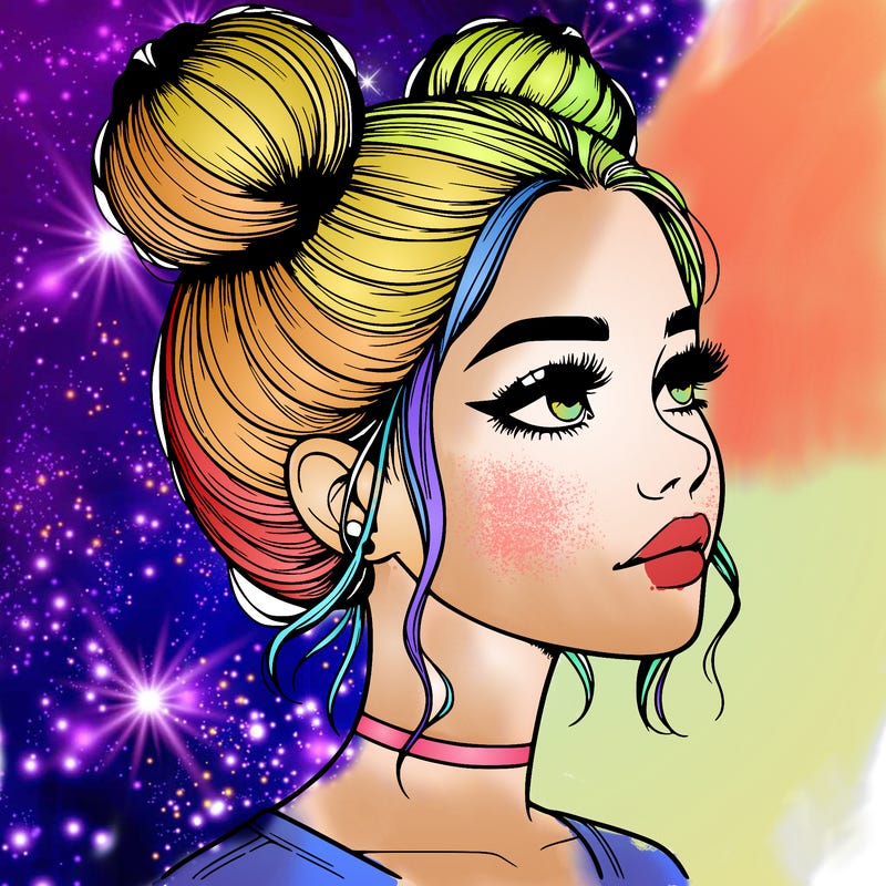 realistic girl with buns on the top of her head