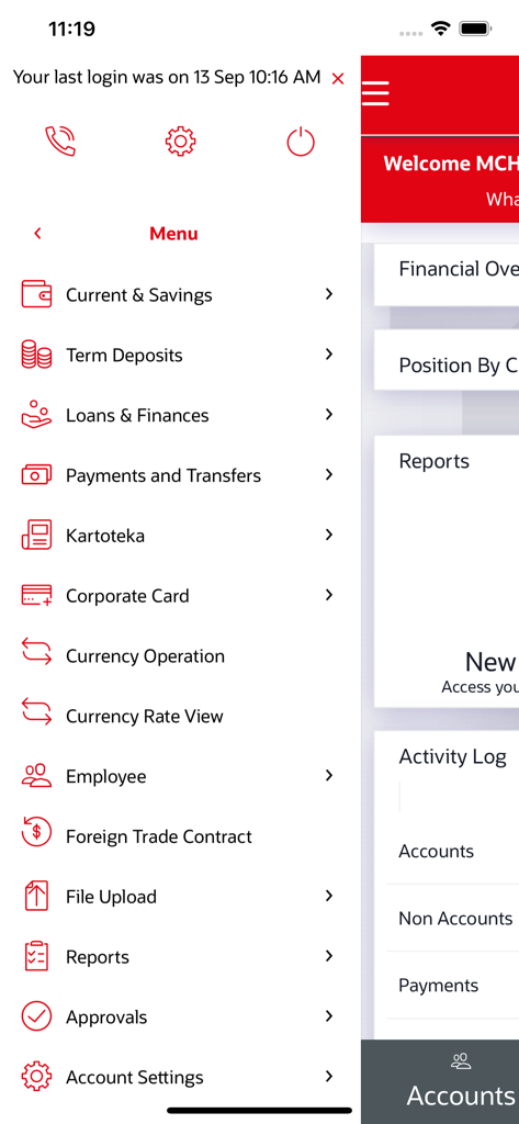 Ziraat Bank Mobile Uzbekistan - Ziraat Bank Mobile Uzbekistanのメインメニュー画面。口座、ローン、通貨取引を含むバンキングサービスが表示されています。