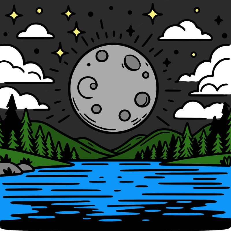 moonlight shining on a lake