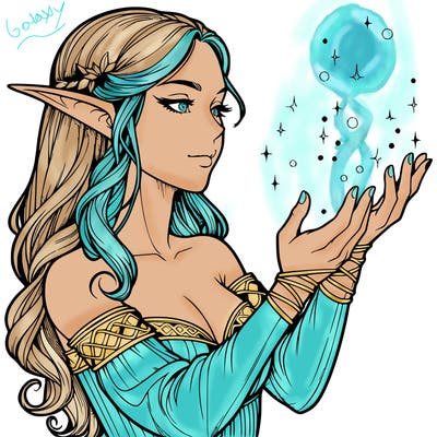realistic elf girl doing magic