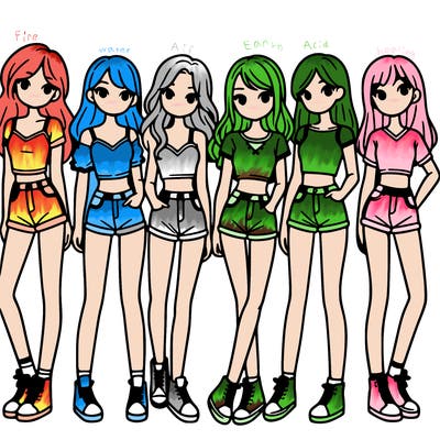 a group of girls wearing crop tops and shorts