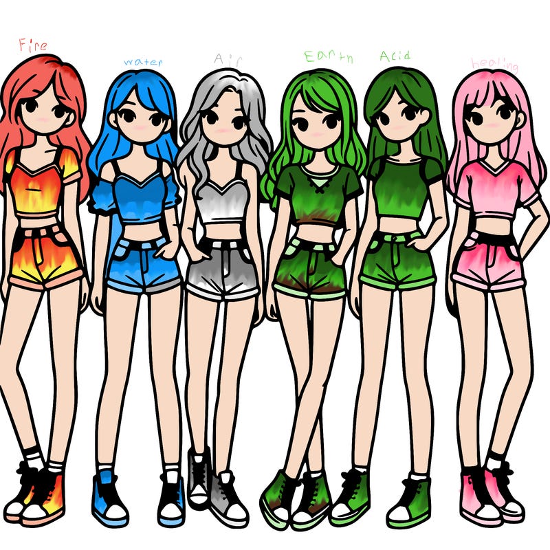 a group of girls wearing crop tops and shorts