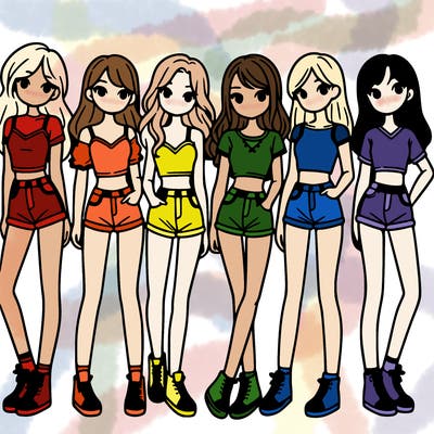 a group of girls wearing crop tops and shorts