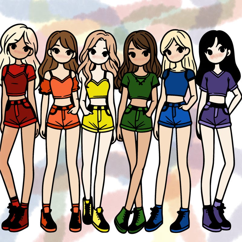 a group of girls wearing crop tops and shorts