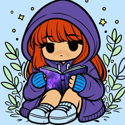 girl in oversized hoodie reading a book