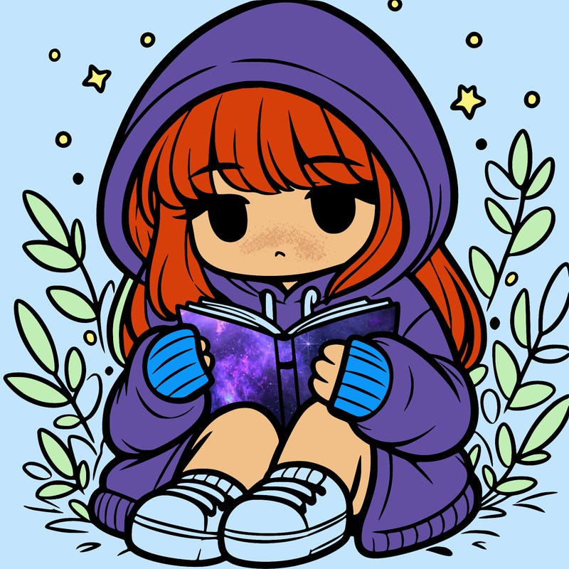 girl in oversized hoodie reading a book