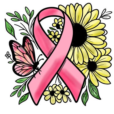cancer awareness symbol with flowers and butterflies