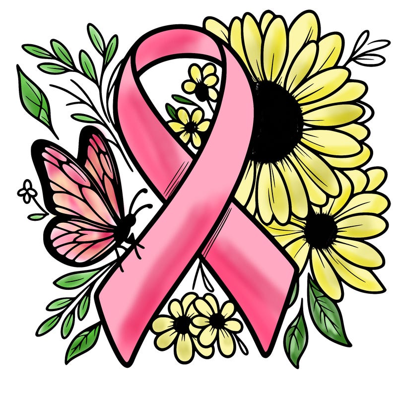 cancer awareness symbol with flowers and butterflies