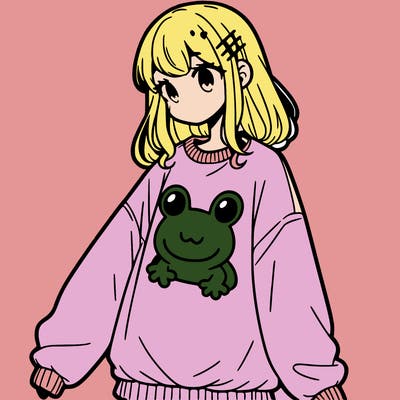 girl wearing frogging sweatshirt
