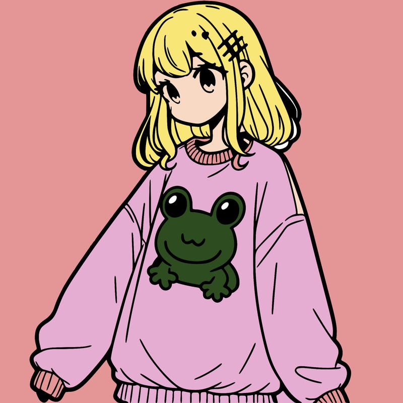 girl wearing frogging sweatshirt