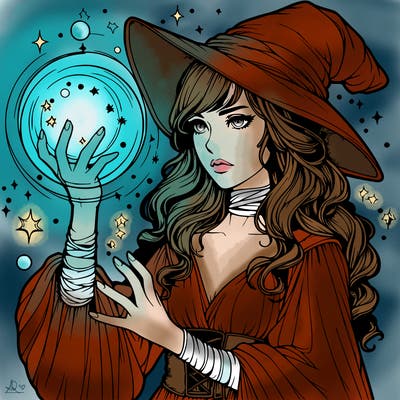 realistic women sorcerer using magic