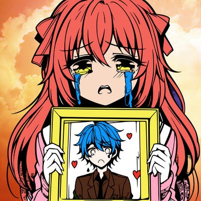 anime girl crying holding picture of her ex